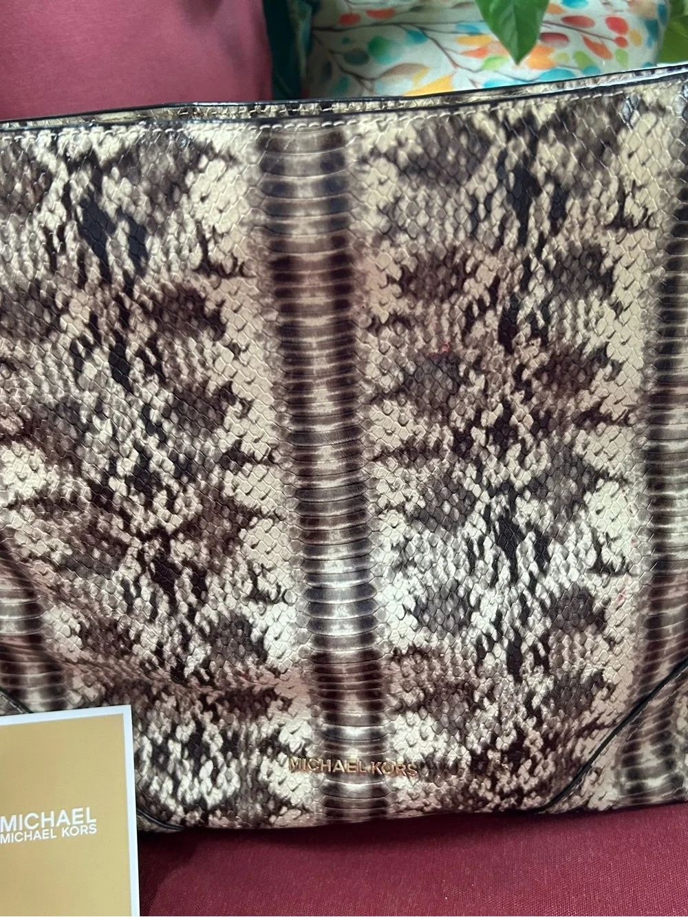Michael Kors Snake-Print Shoulder Bag in Brown and Cream